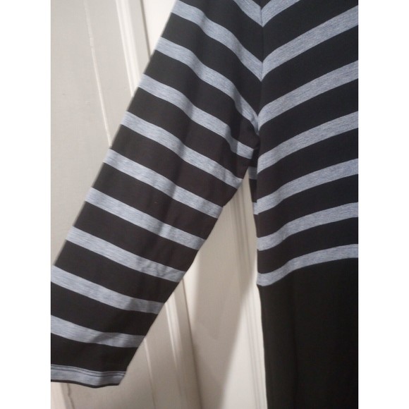 J.Jill Wearever Black Striped Knit Shift Dress Medium Fleece Lined Gray black - Picture 3 of 7